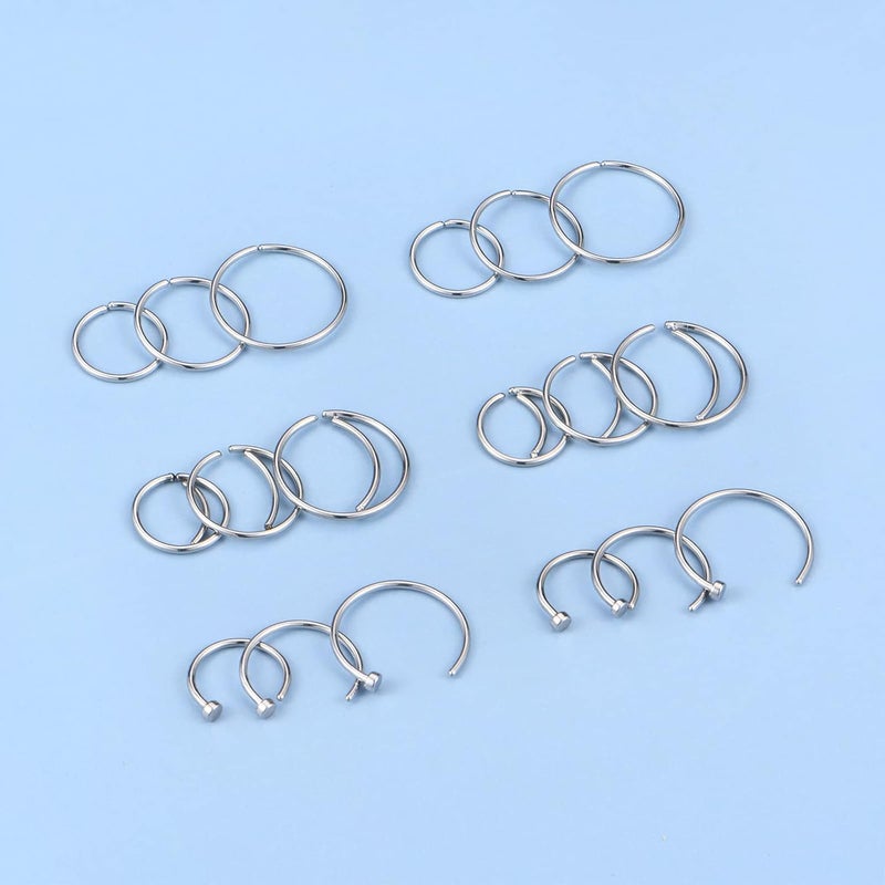 FECTAS Nose Rings Hoops Surgical Steel 18g 20g Gauge 6mm 8mm 10mm 12mm Earrings Piercing Hoops Jewelry for Men Women - Image 3